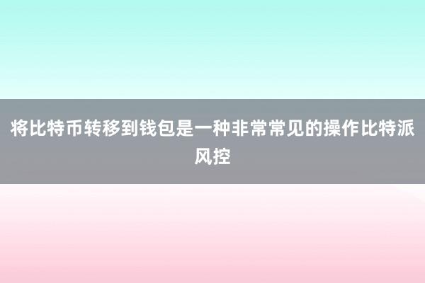 将比特币转移到钱包是一种非常常见的操作比特派风控