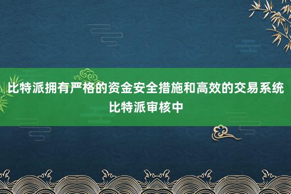 比特派拥有严格的资金安全措施和高效的交易系统比特派审核中