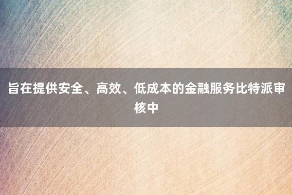 旨在提供安全、高效、低成本的金融服务比特派审核中